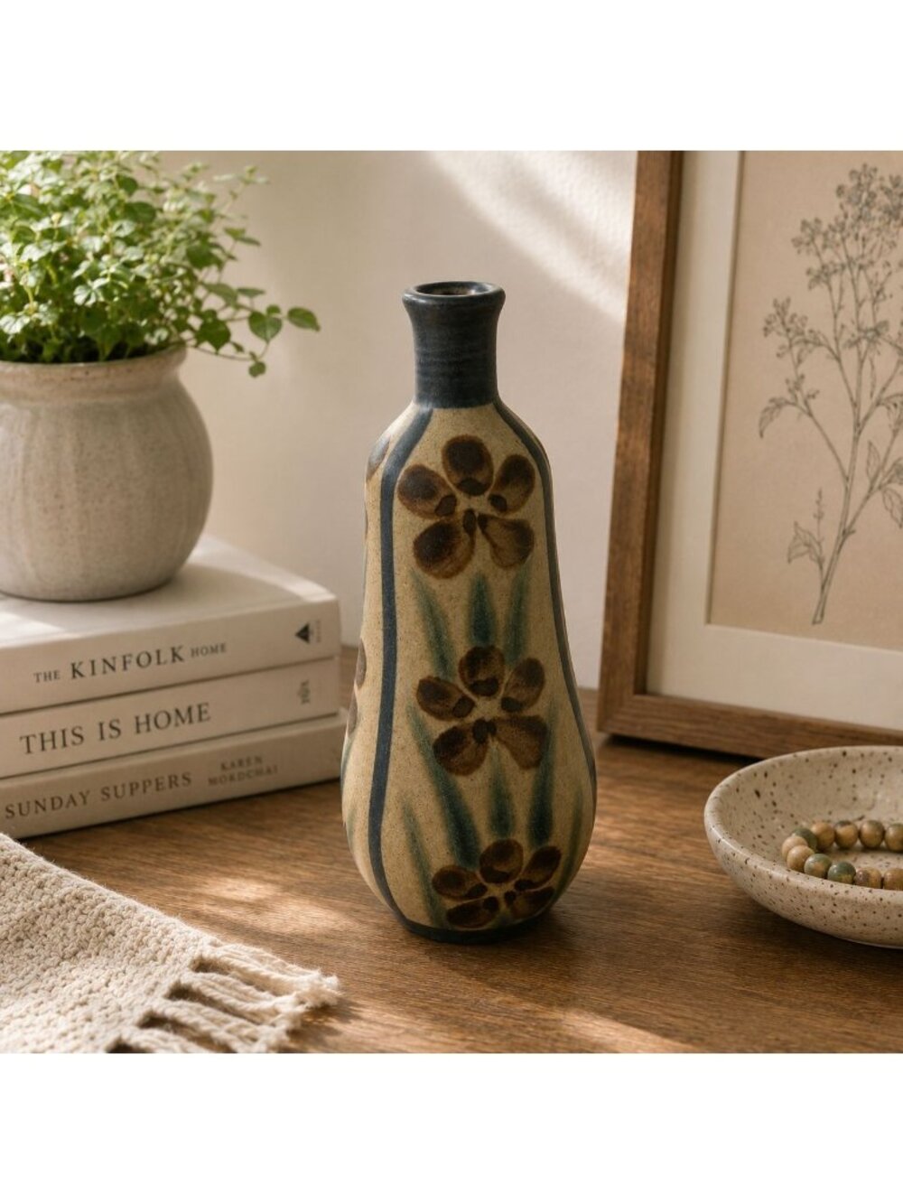 Napcoware Mid Century Hand-Painted Floral Bud Vase 7 inch Japan 8898 Earth Tones